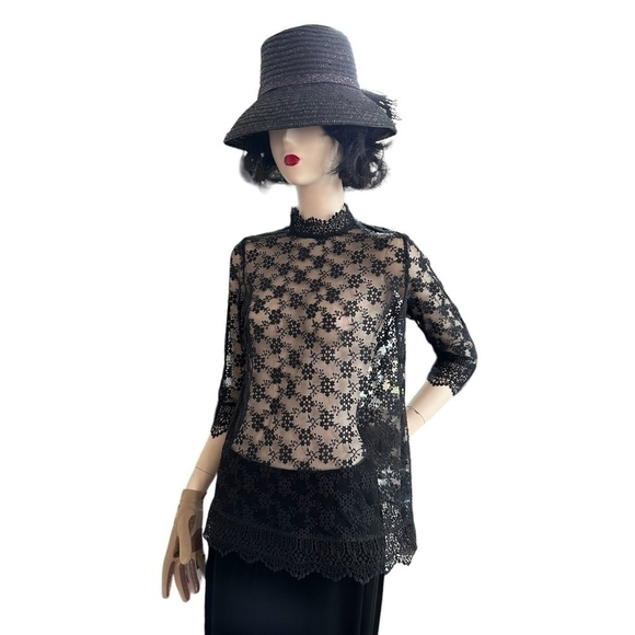 Women's Blouse Marks & Spencer Black Lace Blouse 3/4 Sleeve Sheer Crochet Top - Picture 4 of 9